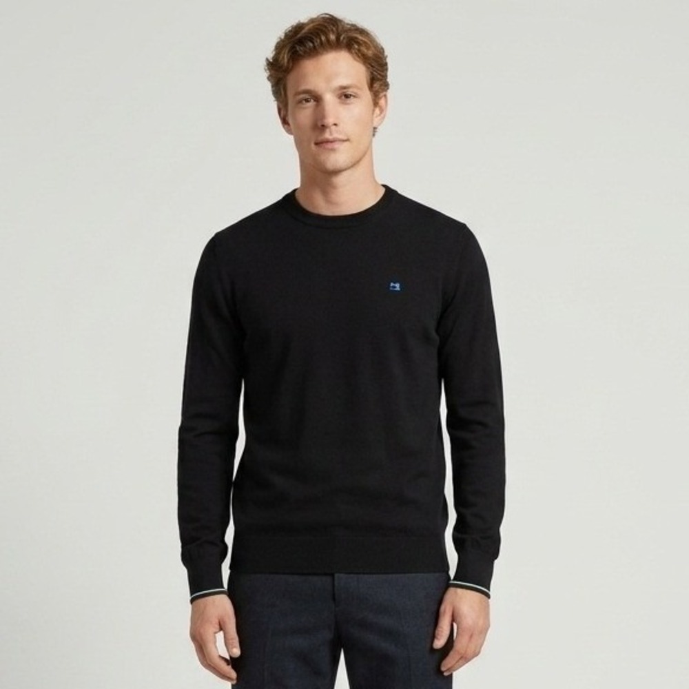 Scotch & Soda Mens Black‎ Cotton Wool Blend Crewneck Sweater Logo Large 152351